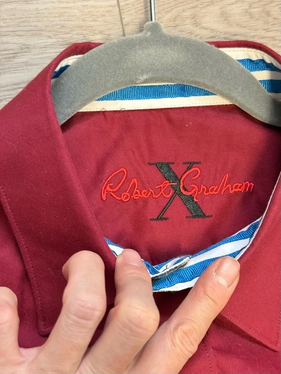 Robert Graham Mens L Red Solid Long Sleeves Button Up Shirt Collared Casual - Picture 4 of 9